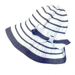 Unbranded bucket hat with a cute bow . Navy  blue with white.